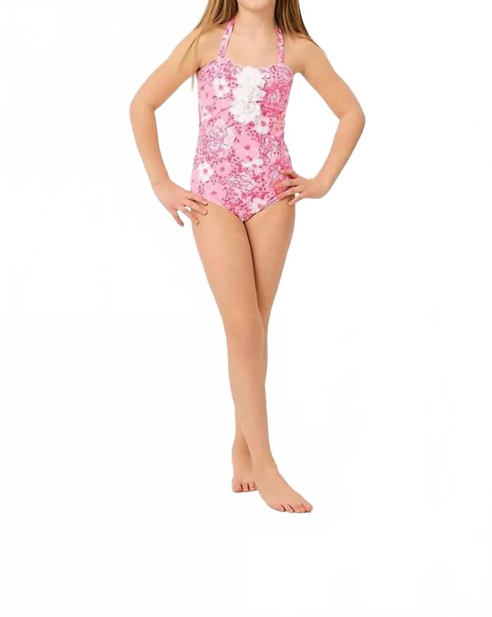 NEW LILLY PULITZER girl's maddie flower swimsuit in conch shell pink burst of jo